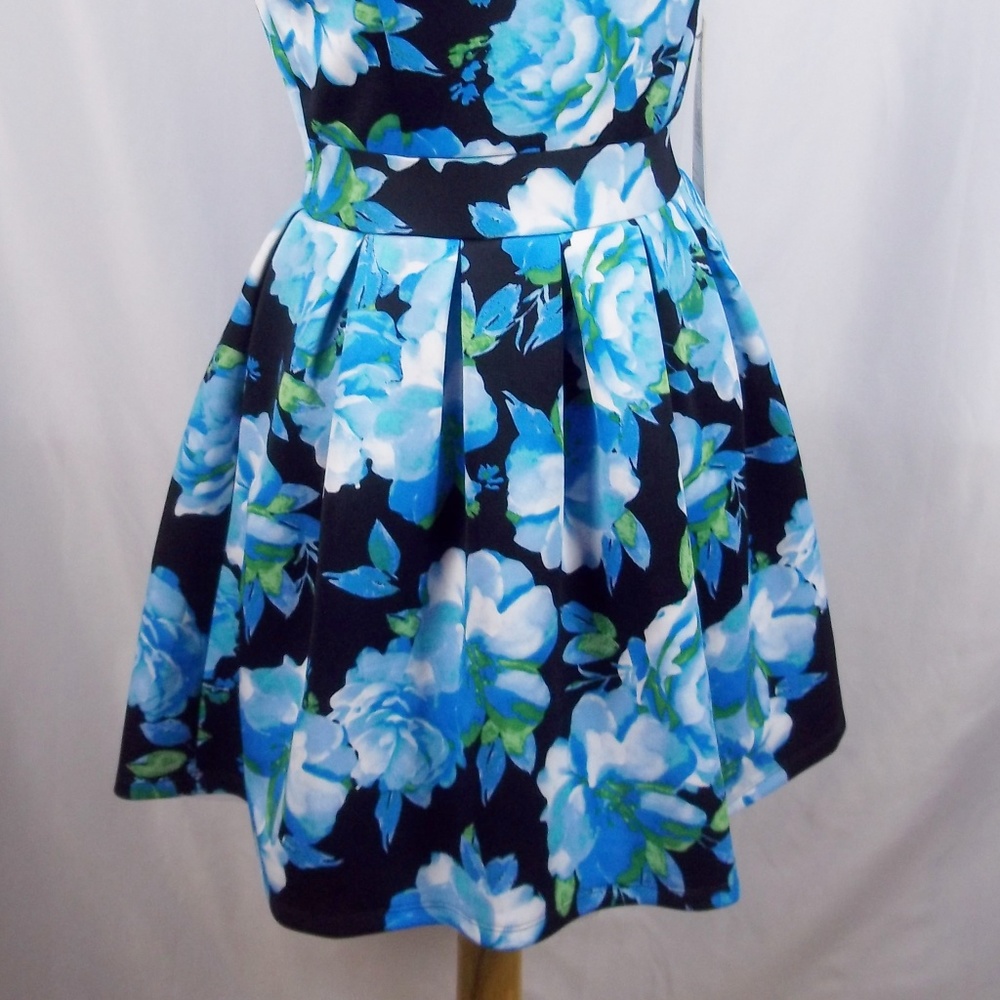 Floral Pleated Skater Style Dress Back Cutout - Picture 3 of 6